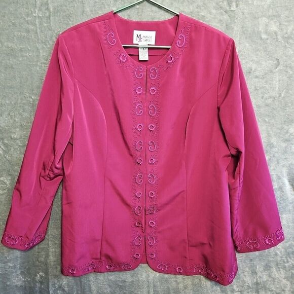 Maggie Sweet Women's burgandy XL Jacket hook loop closure embroidery - Picture 1 of 13